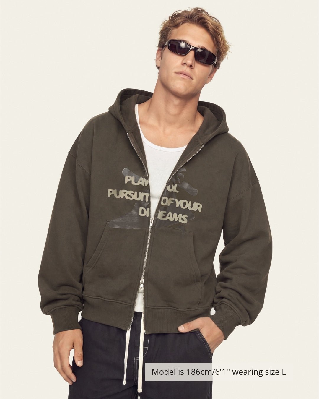 BARREL ZIP HOODIE BROWN - Vibeclub
