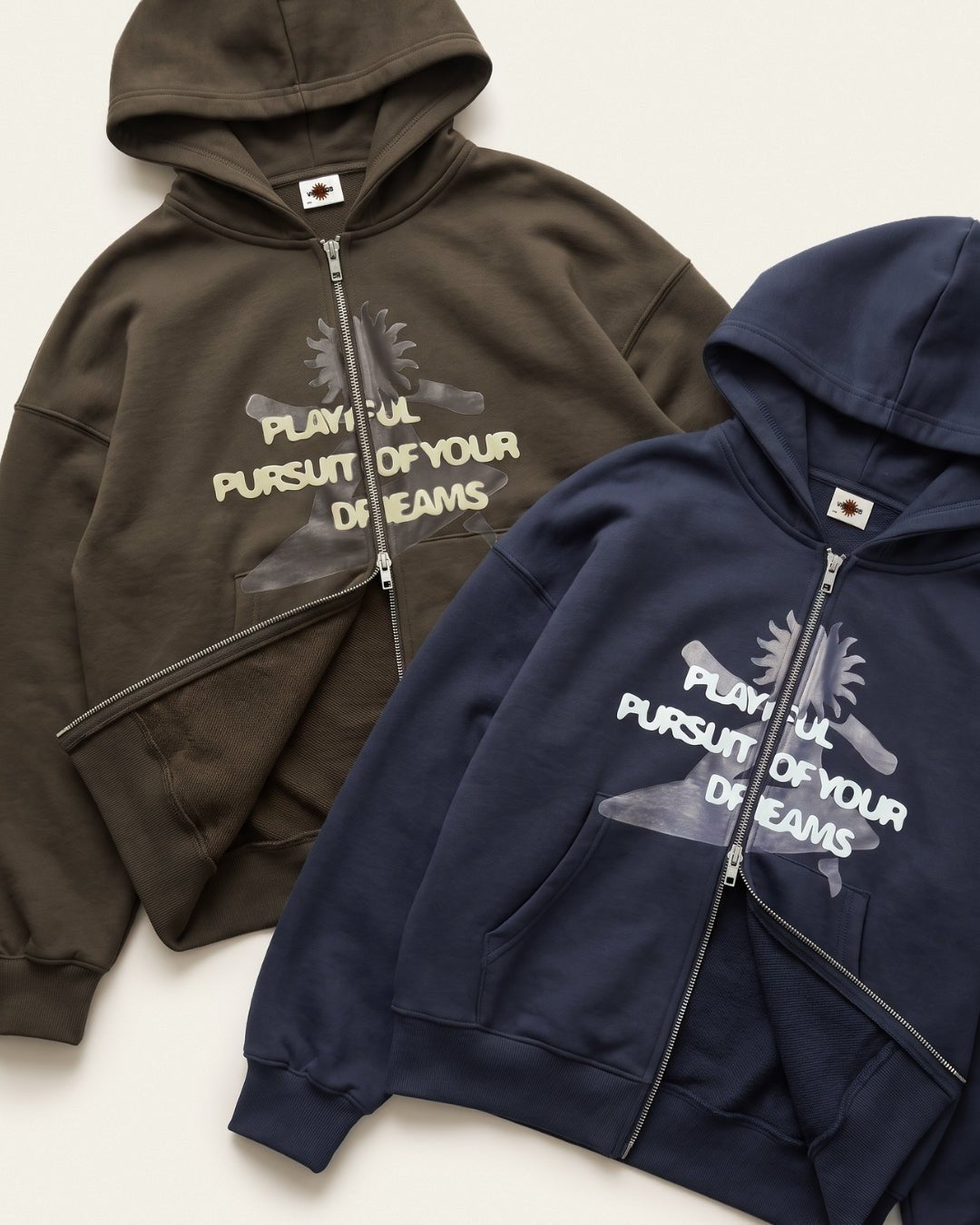 BARREL ZIP HOODIE BROWN - Vibeclub