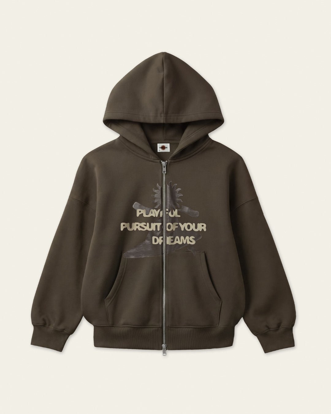 BARREL ZIP HOODIE BROWN - Vibeclub