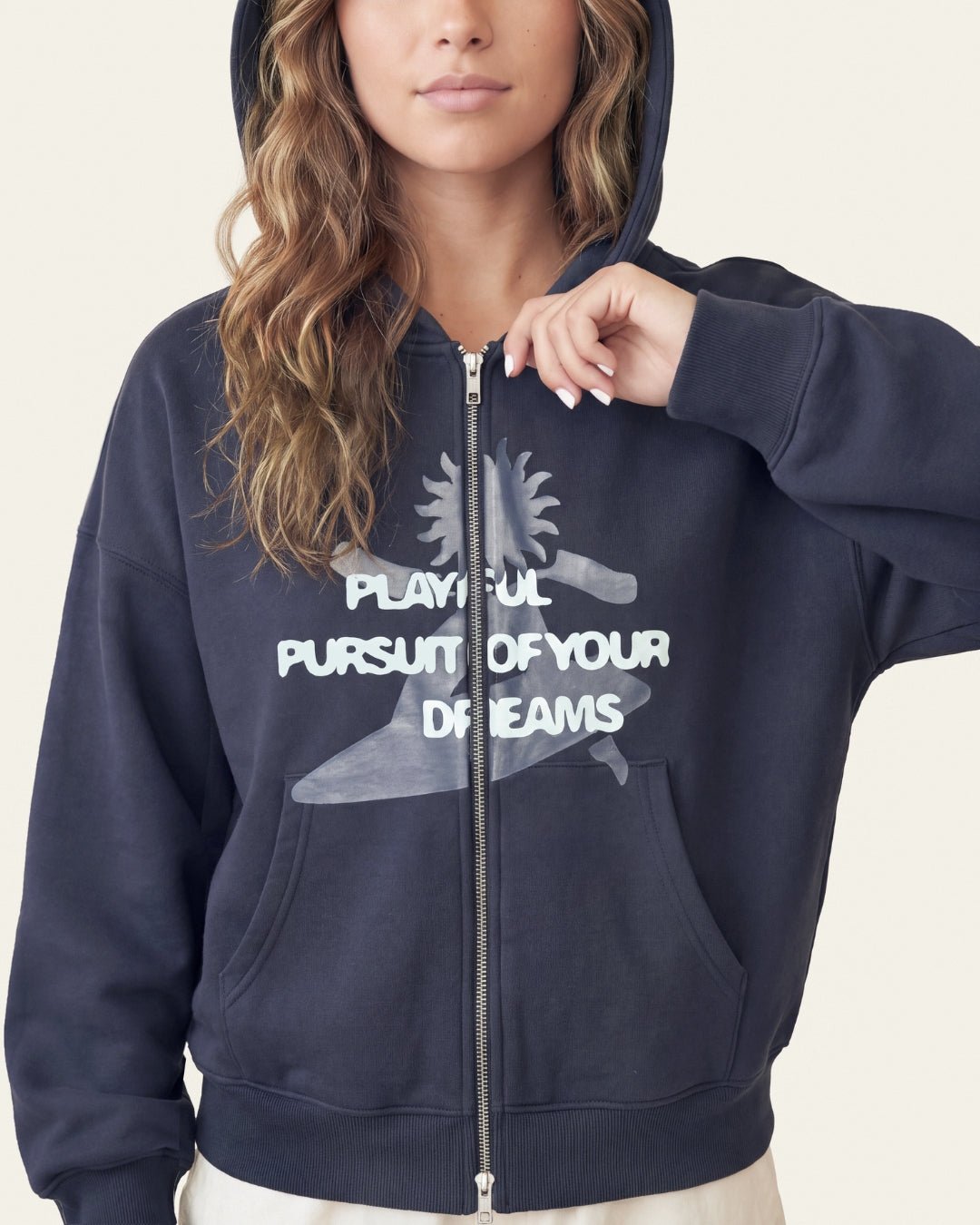 BARREL ZIP HOODIE NAVY - Vibeclub