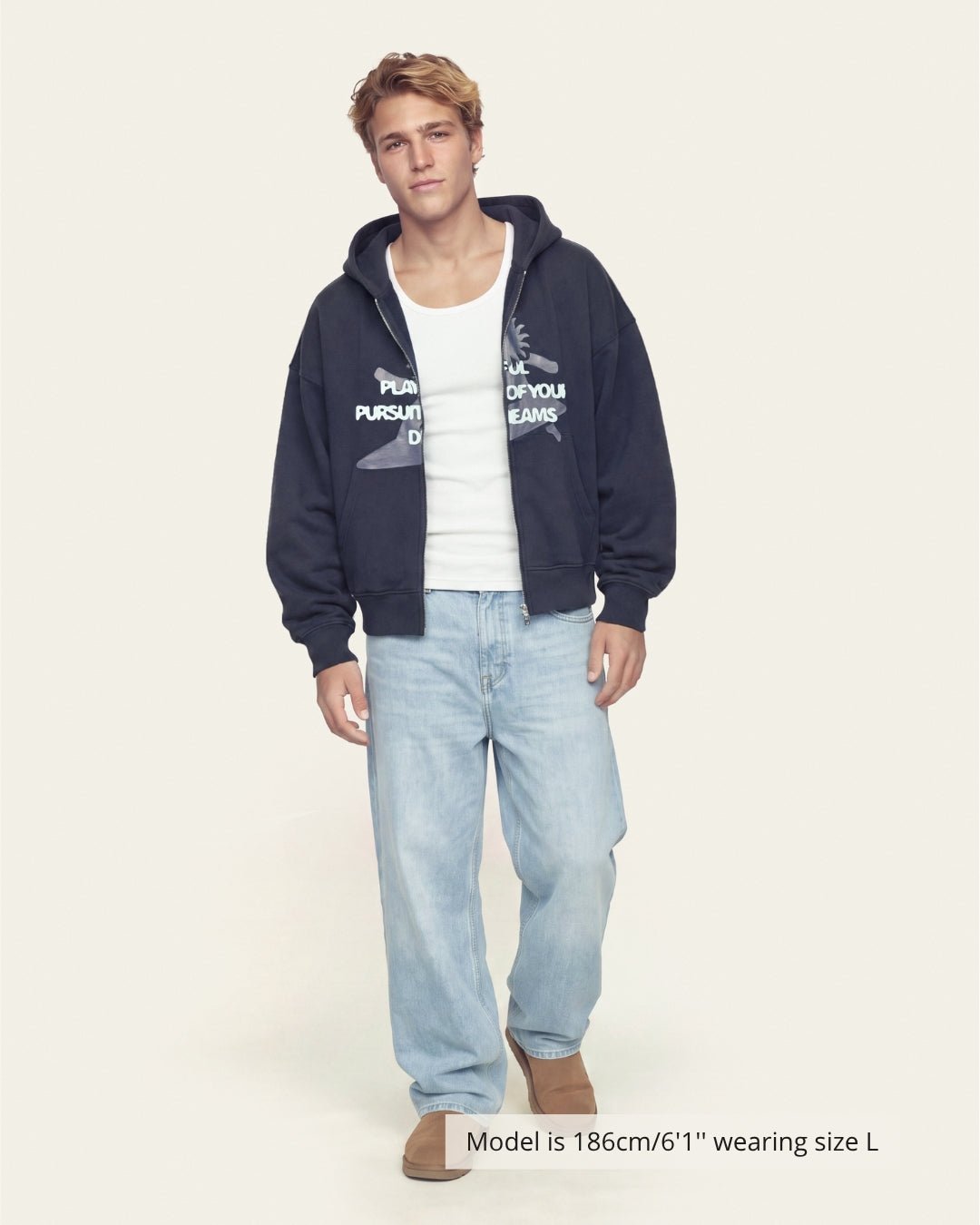 BARREL ZIP HOODIE NAVY - Vibeclub