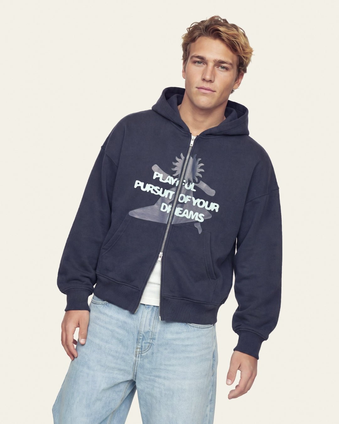 BARREL ZIP HOODIE NAVY - Vibeclub