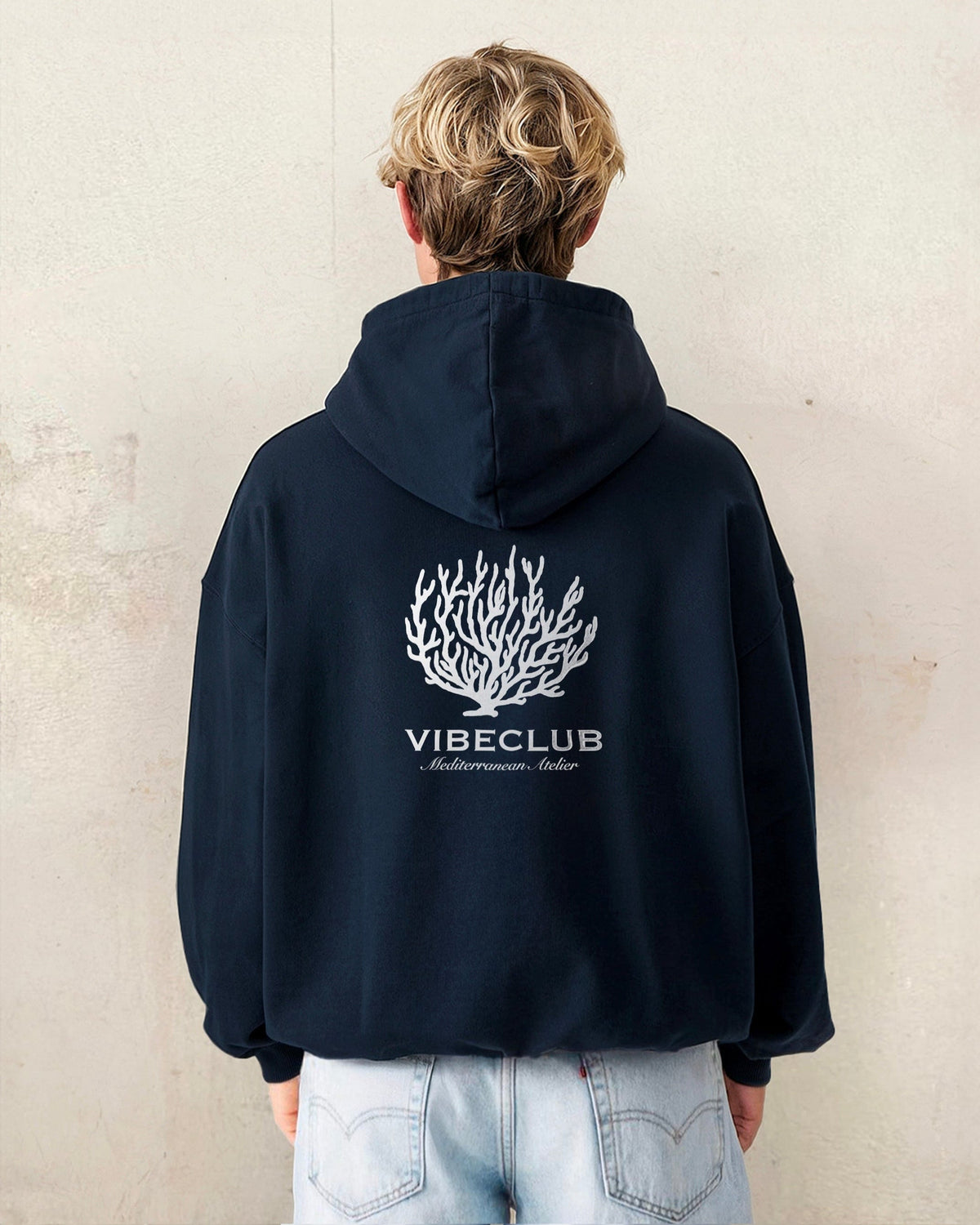 CORAL HOODIE NAVY - Vibeclub